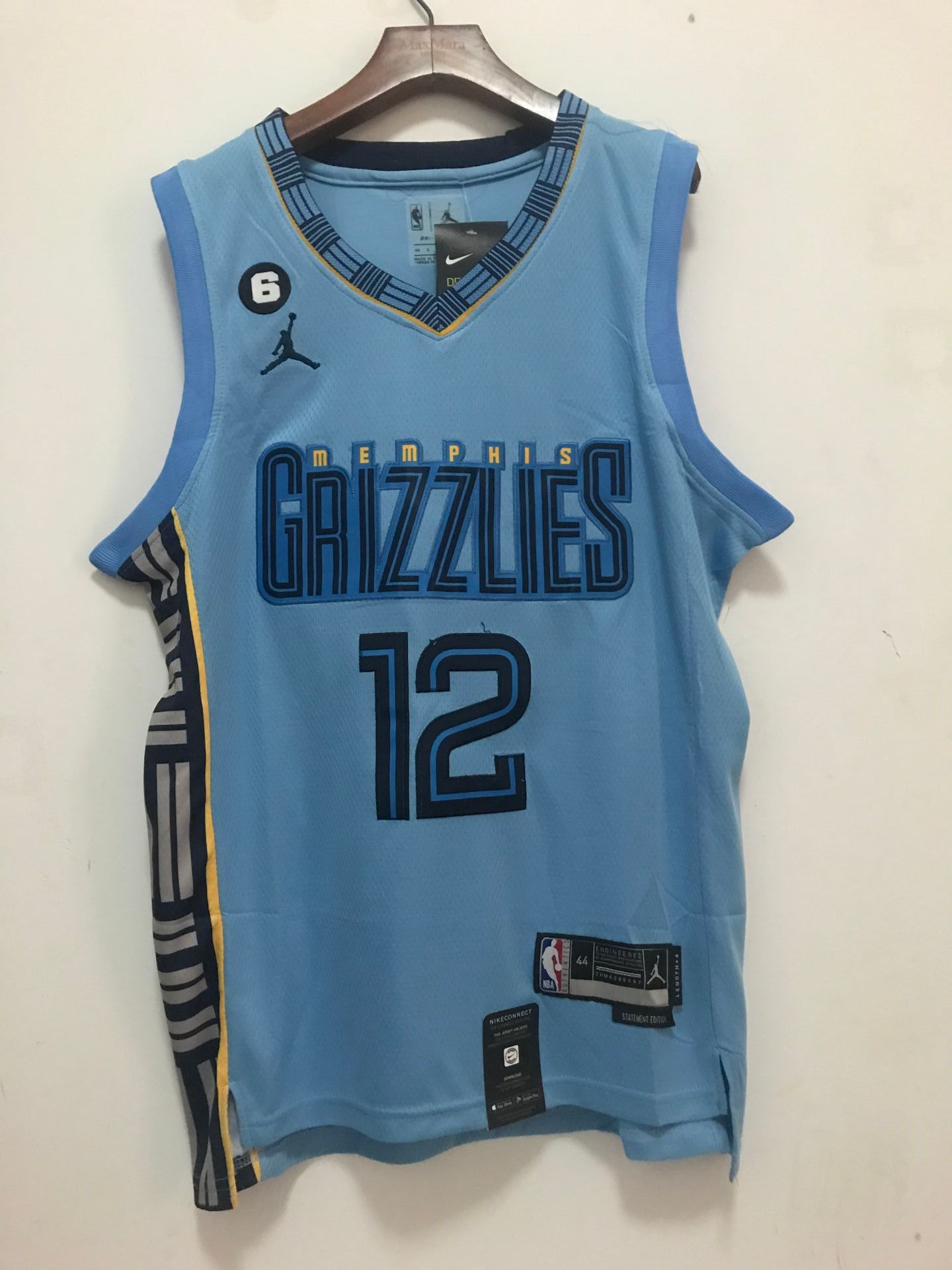 Men Memphis Grizzlies #12 Morant Light blue Game 22-23 NBA Jerseys->memphis grizzlies->NBA Jersey